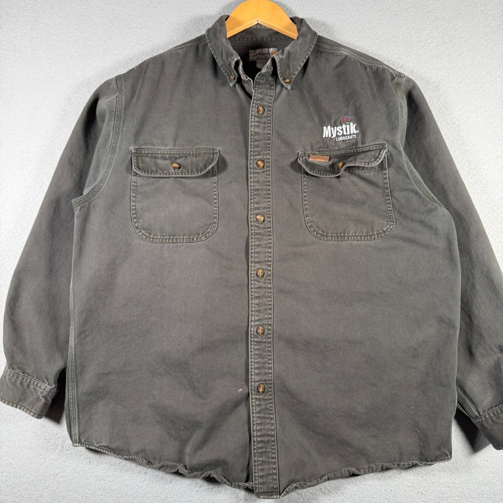 Carhartt Mens L Moss Green S09 MOS Mystik Lubricants Embroidered Work Shirt